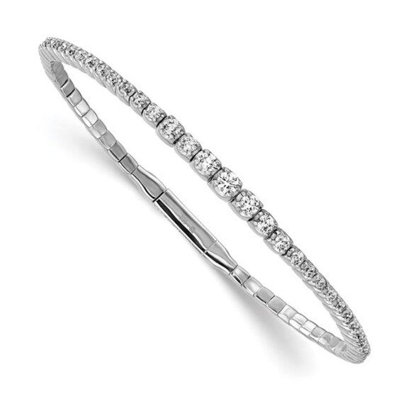 Sterling Silver Flexible Bangle Bracelet with Cubic Zirconia Stones